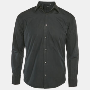 Boss By Hugo Boss Black Two Ply Cotton Collar Embellished Shirt S