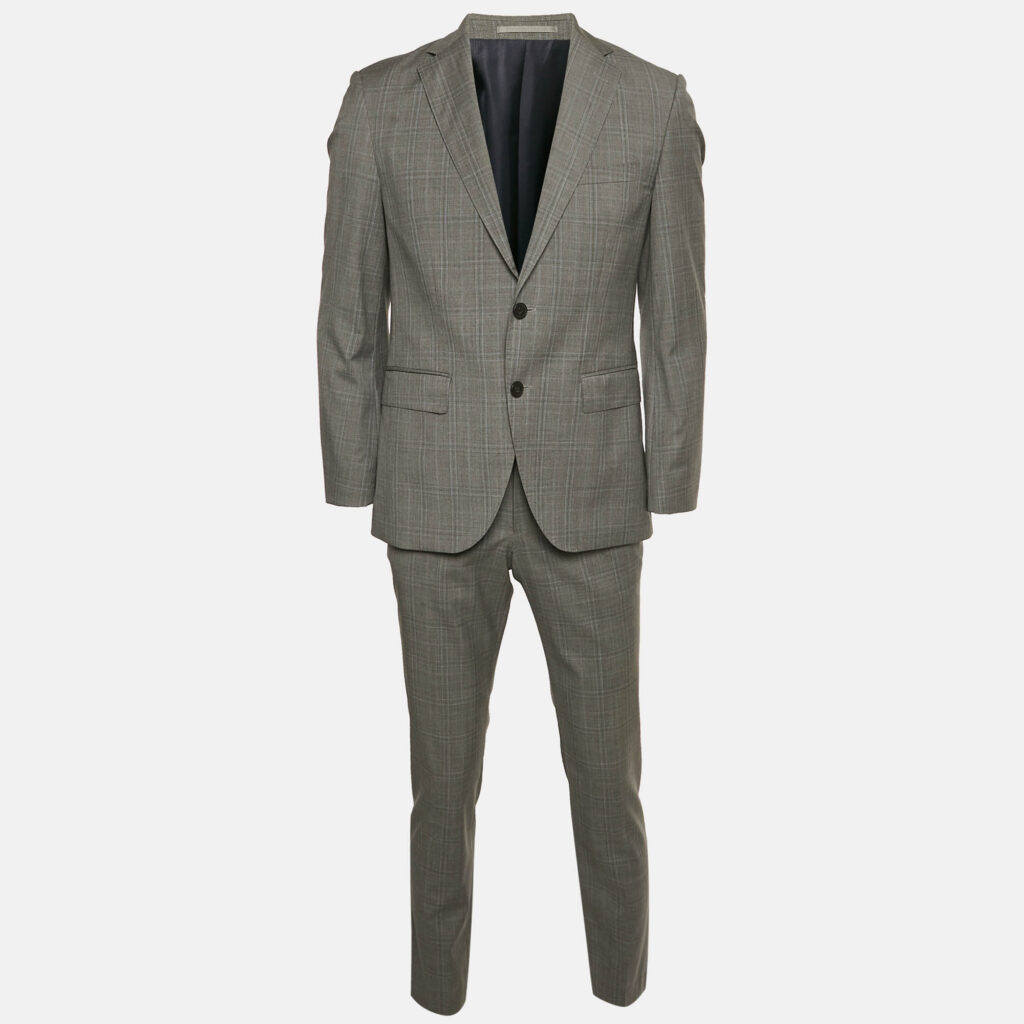 luxury-men-boss-by-hugo-boss-used-clothes-p1142680-001 Boss By Hugo Boss Grey Wool Plaid Tailored Johnstons/Lenon1 Pants Suit S