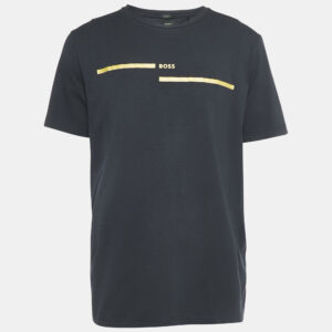 Boss By Hugo Boss Navy Blue Logo Print Round Neck Tee 4 T-Shirt XL