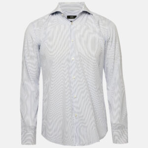 Boss By Hugo Boss Blue Striped Cotton Slim Fit Shirt M