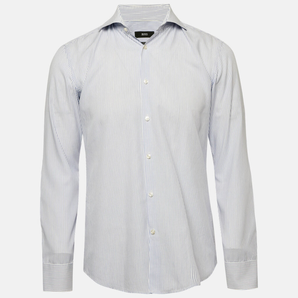 Boss By Hugo Boss Blue Striped Cotton Slim Fit Shirt M