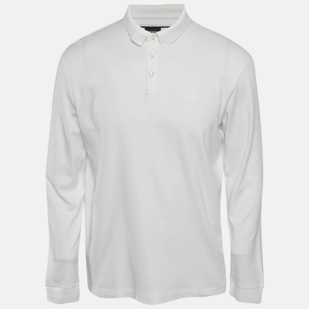 luxury-men-boss-by-hugo-boss-used-clothes-p1169433-001 Boss By Hugo Boss White Cotton Long Sleeve Polo T-Shirt L