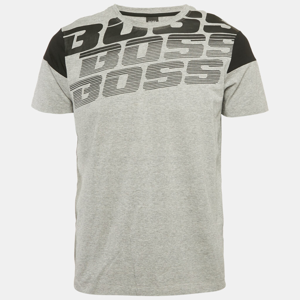 luxury-men-boss-by-hugo-boss-used-clothes-p1169682-005 Boss By Hugo Boss Grey Printed Jersey Crewneck T-Shirt L