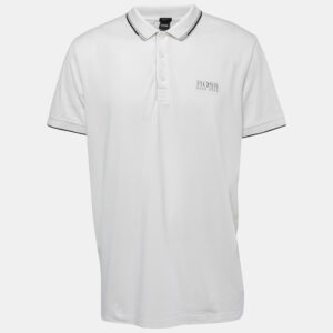 Boss By Hugo Boss White Logo Embroidered Knit Regular Fit Polo T-Shirt XXL