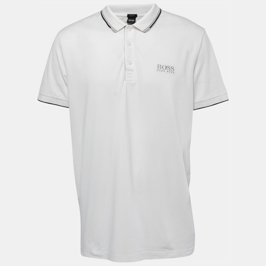luxury-men-boss-by-hugo-boss-used-clothes-p861653-005 Boss By Hugo Boss White Logo Embroidered Knit Regular Fit Polo T-Shirt XXL