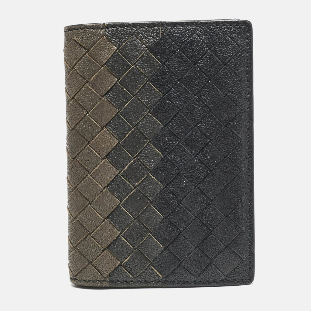 luxury-men-bottega-veneta-used-bags-p1139350-011 Bottega Veneta Ombre Black Intrecciato Leather Bifold Wallet