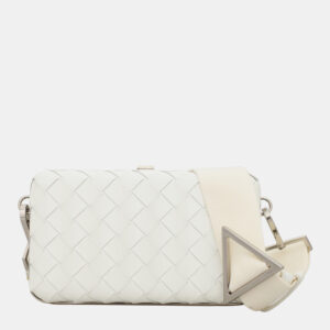Bottega Veneta White Leather Intrecciato Case Crossbody Bag