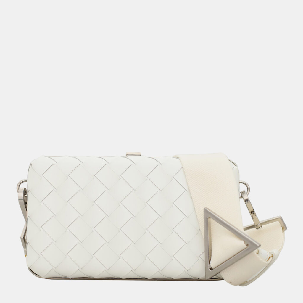 luxury-men-bottega-veneta-used-bags-p1147322-005 Bottega Veneta White Leather Intrecciato Case Crossbody Bag