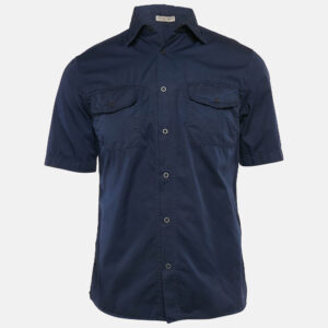 Bottega Veneta Blue Cotton Short Sleeve Shirt S