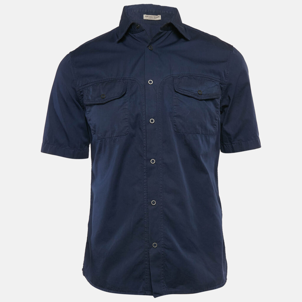 luxury-men-bottega-veneta-used-clothes-p1115514-001 Bottega Veneta Blue Cotton Short Sleeve Shirt S