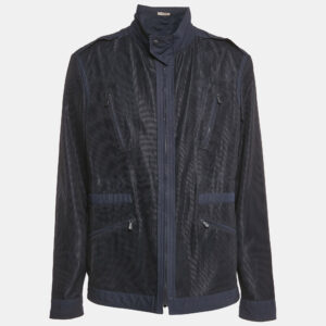 Bottega Veneta Navy Blue Cotton and Mesh Zip-Up Jacket XXXL
