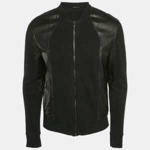 Bottega Veneta Black Leather and Knit Zip-UP Jacket XL