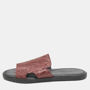 Bottega Veneta Burgundy Crocodile Leather Flat Sandals Size 39