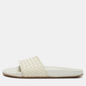 bottega veneta cream intrecciato leather lake slide sandals size 45