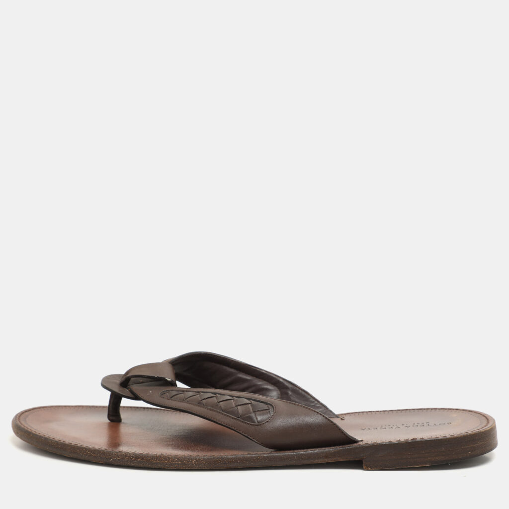 luxury-men-bottega-veneta-used-shoes-p1158004-005 Bottega Veneta Brown Intrecciato Leather Thong Sandals Size 43