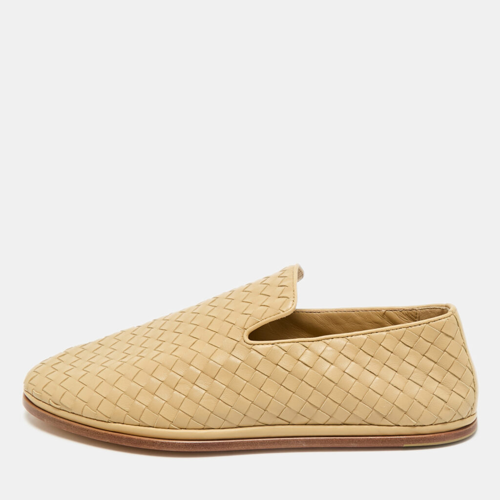 Bottega Veneta Beige Intrecciato Leather Smoking Slippers Size 43
