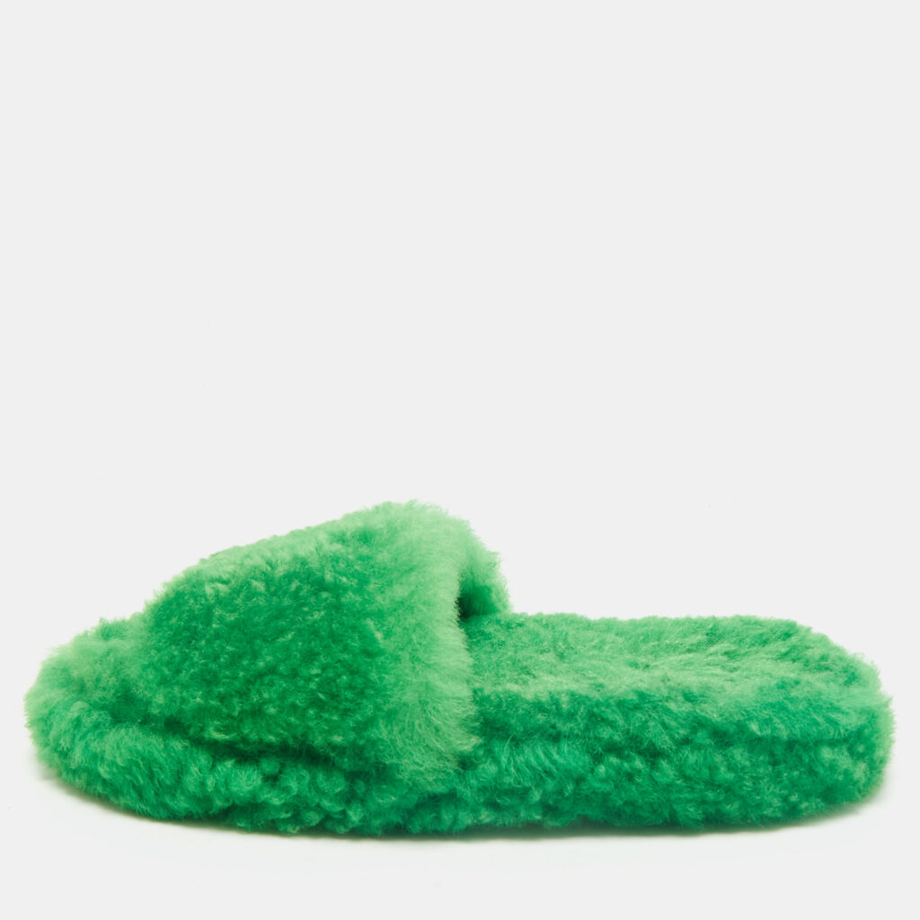 luxury-men-bottega-veneta-used-shoes-p1167078-001 Bottega Veneta Green Shearling Fur Resort Teddy Slides Size 41