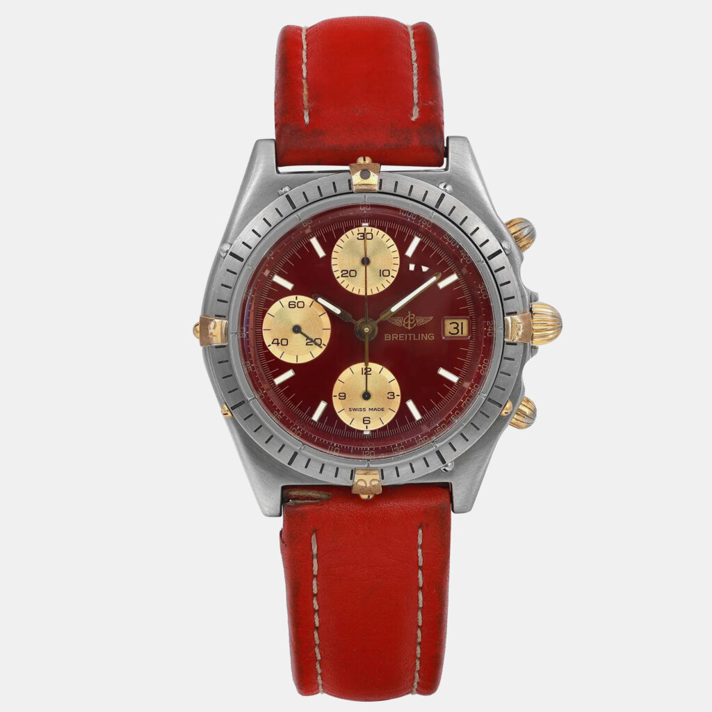 luxury-men-breitling-used-watches-p1099118-001 Breitling Red Stainless Steel Chronomat 81950 Automatic Men's Wristwatch 39mm