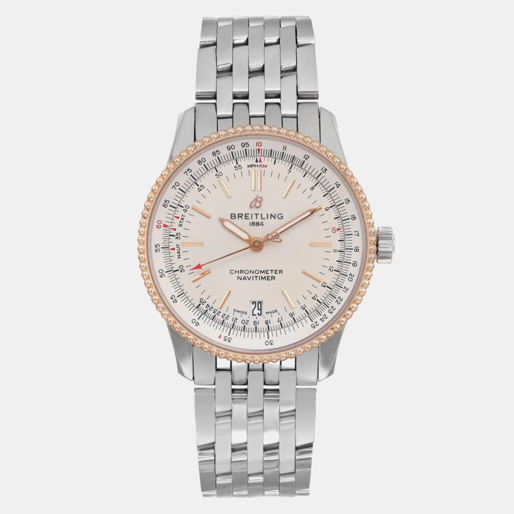 luxury-men-breitling-used-watches-p1099215-001 Breitling White 18K Gold Stainless Steel Navitimer U17325211G1A1 Automatic Men's Wristwatch 38mm