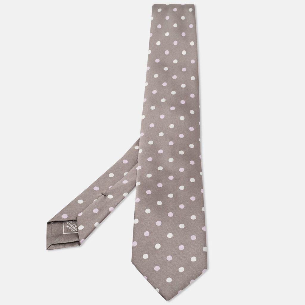 luxury-men-brioni-used-accessories-p1042035-002 Brioni Grey Polka Dot Jacquard Silk Tie