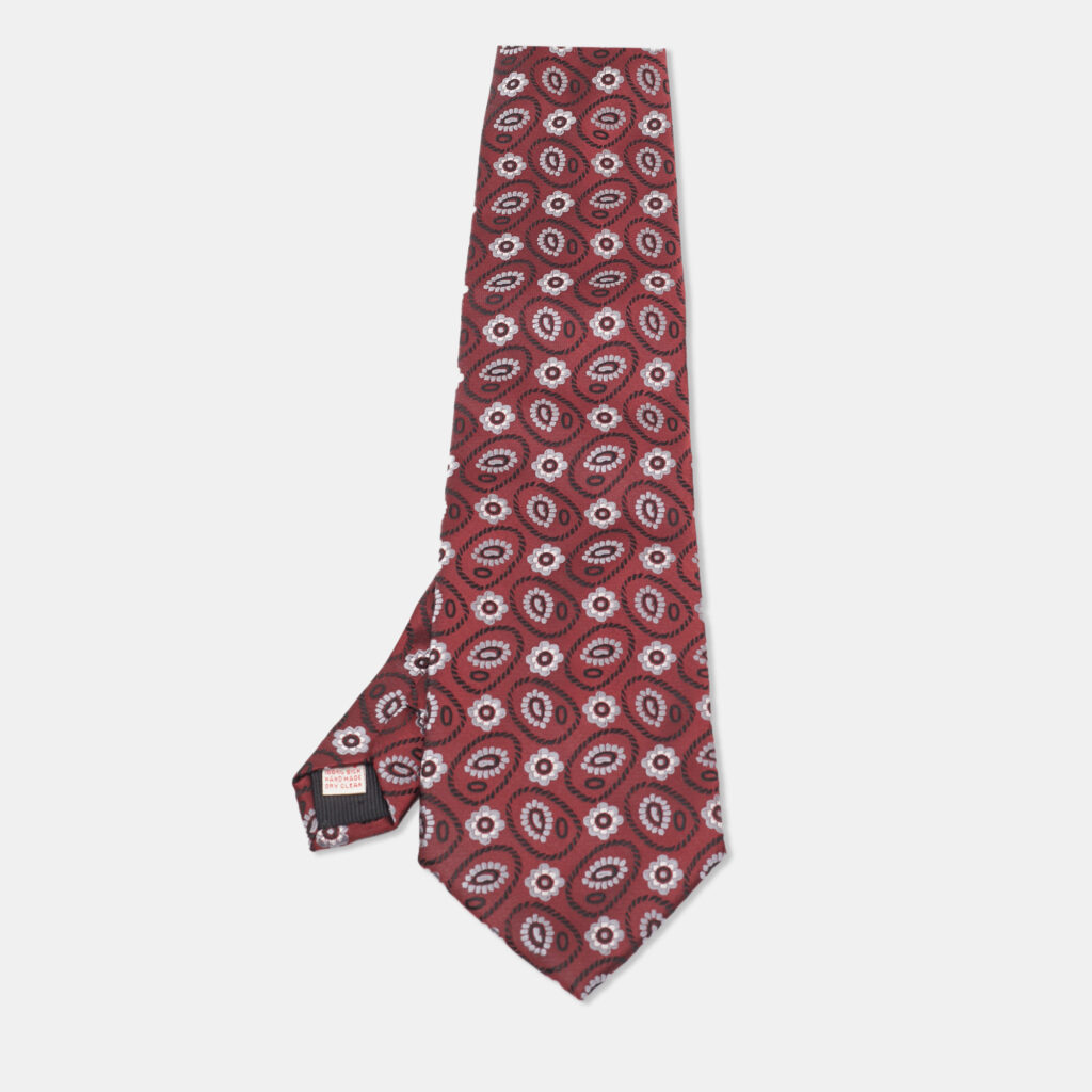 Brioni Maroon Floral Motif Silk Traditional Tie