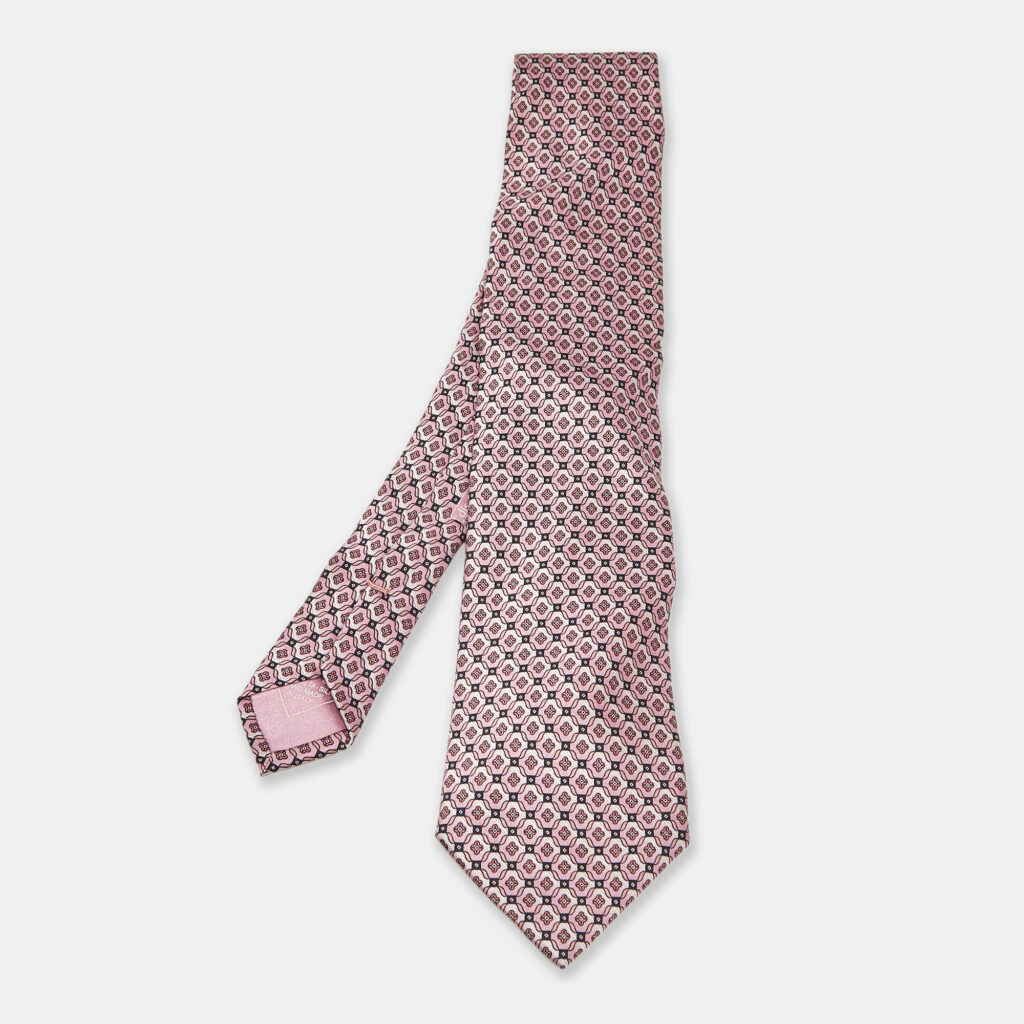 luxury-men-brioni-used-accessories-p1167272-001 Brioni Pink Striped Floral Print Silk Tie