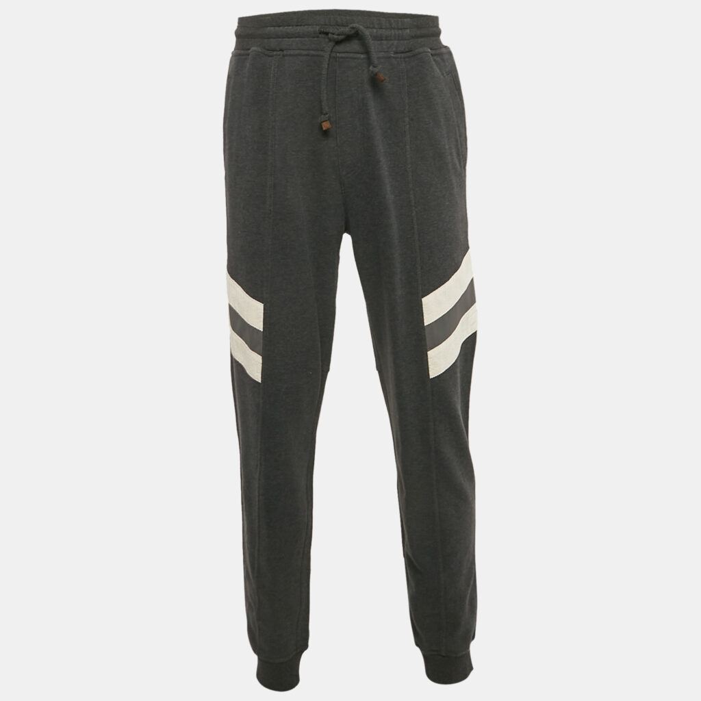 Brunello Cucinelli Grey Contrast Trimmed Joggers XL