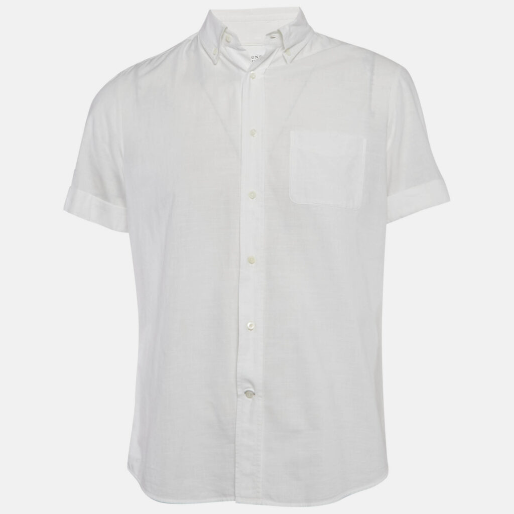 luxury-men-brunello-cucinelli-used-clothes-p1148660-001 Brunello Cucinelli White Cotton Buttoned Half Sleeve Shirt L