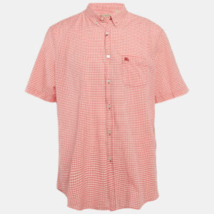 Burberry Brit Red Gingham Cotton Short Sleeve Button Down Shirt 3XL
