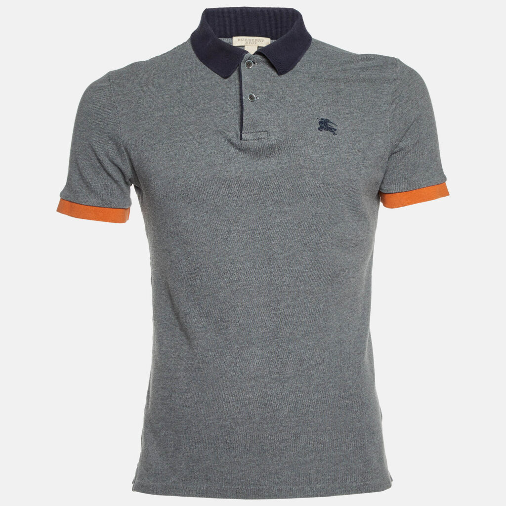 luxury-men-burberry-brit-used-clothes-p1106755-002 Burberry Brit Grey Cotton Contrast Detail Polo T-Shirt M