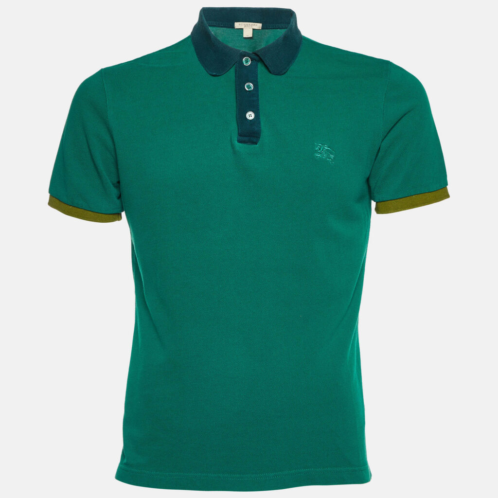 luxury-men-burberry-brit-used-clothes-p1107066-002 Burberry Brit Green Cotton Contrast Detail Polo T-Shirt M