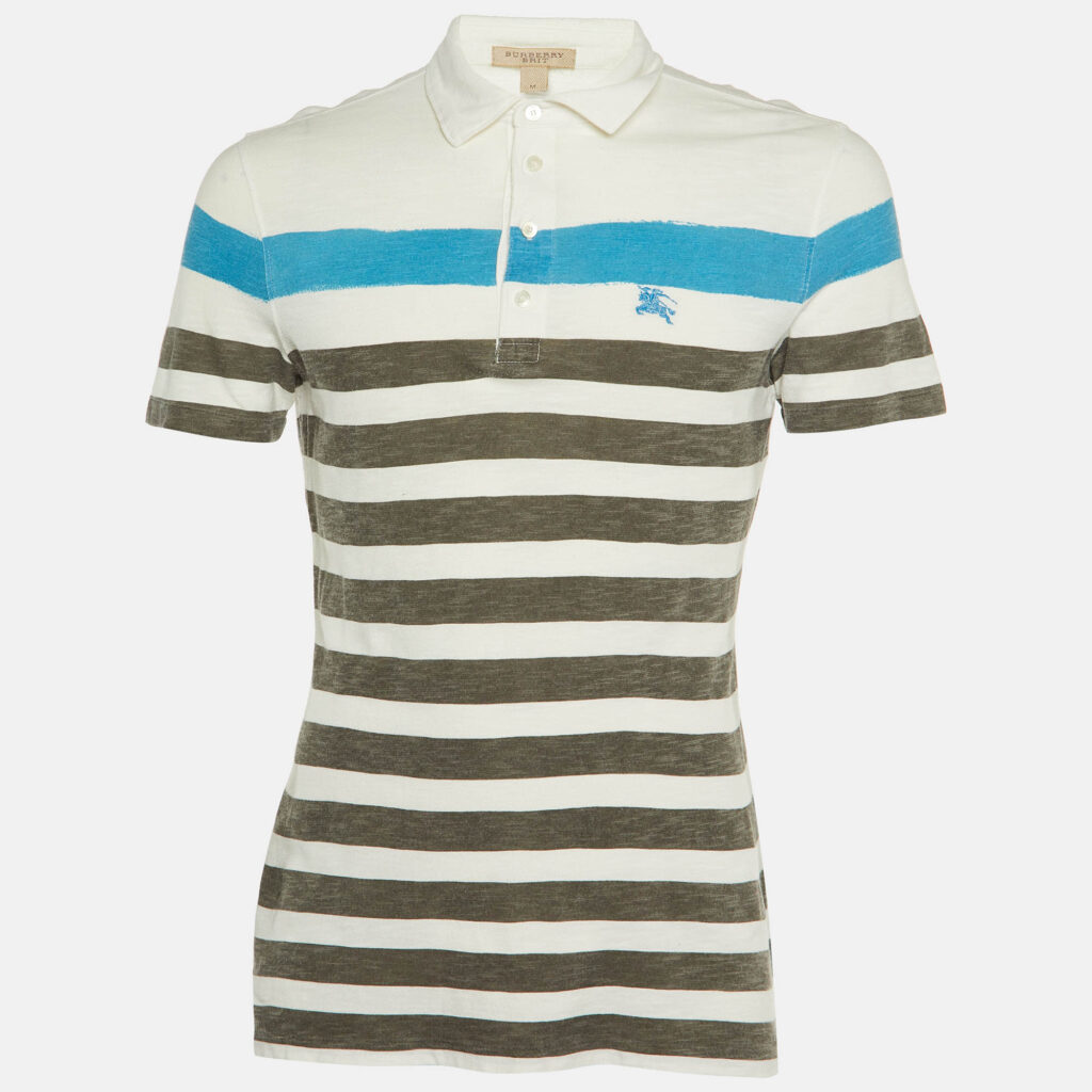 luxury-men-burberry-brit-used-clothes-p1145581-001 Burberry Brit White Striped Cotton Polo T-Shirt M