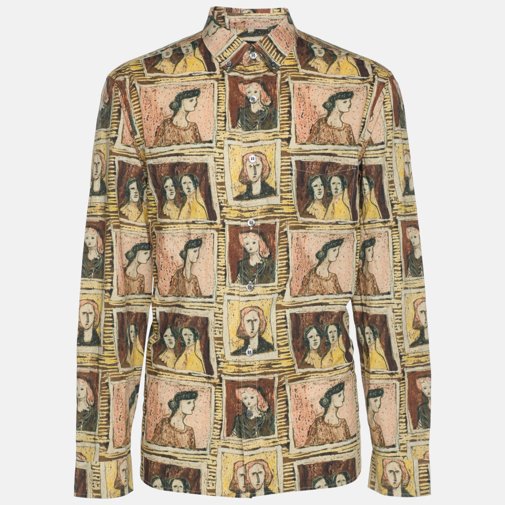 luxury-men-burberry-london-used-clothes-p1139062-001 Burberry Multicolor Frame Head Print Cotton Front Button Shirt L