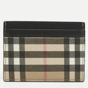 Burberry Beige House Check Coated Canvas and Leather Card Holder