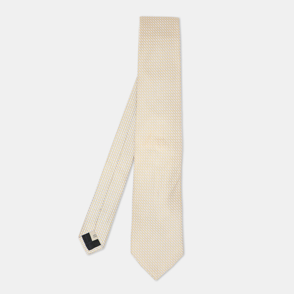 luxury-men-burberry-used-accessories-p1130241-001 Burberry Yellow/Grey Micro Diamond Motif Silk Tie