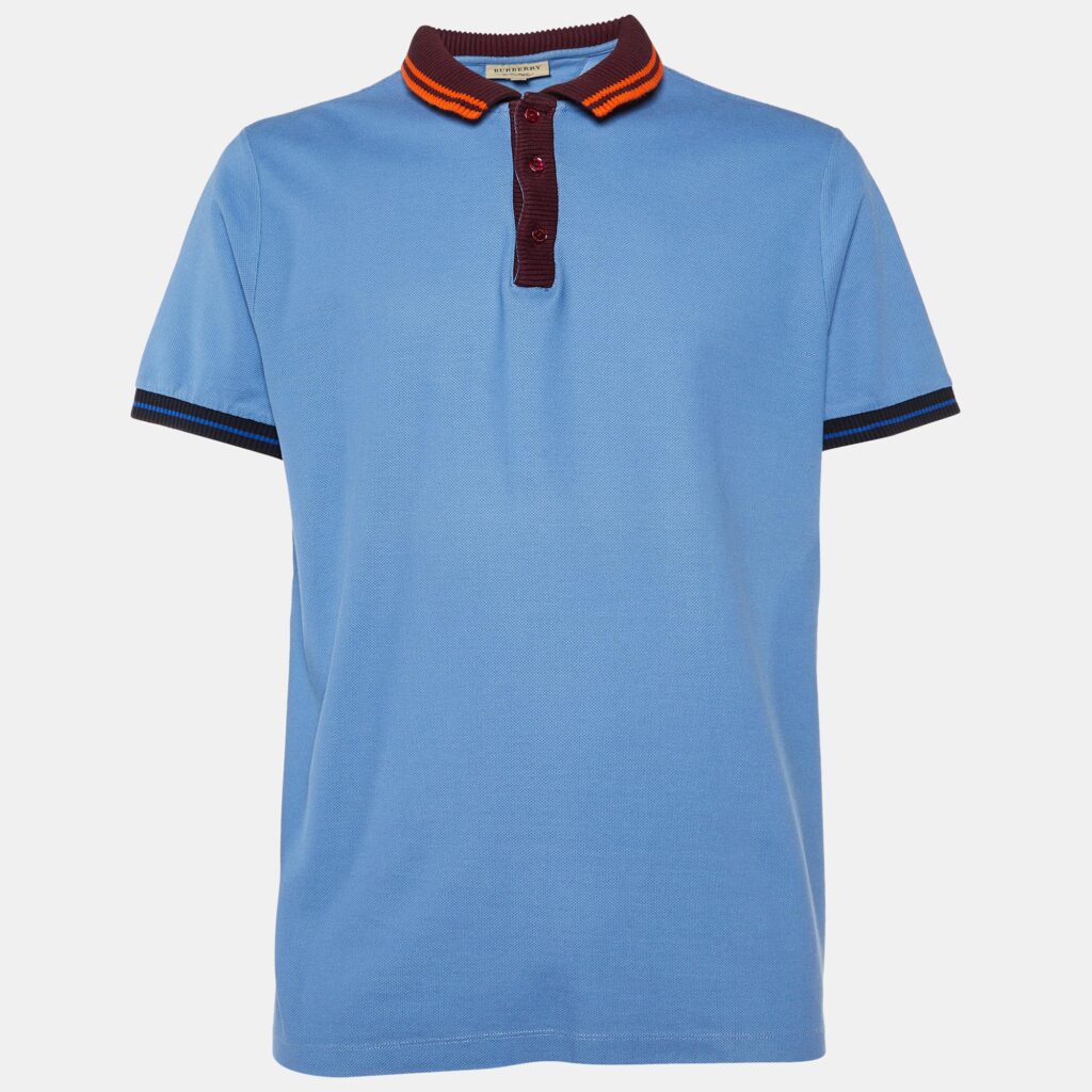Burberry Blue Cotton Contrast Trim Polo T-Shirt XXL