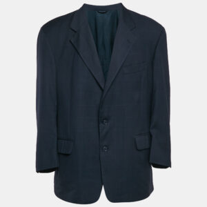 Burberry Vintage Navy Blue Checked Wool Hurwitz Longview Blazer XL