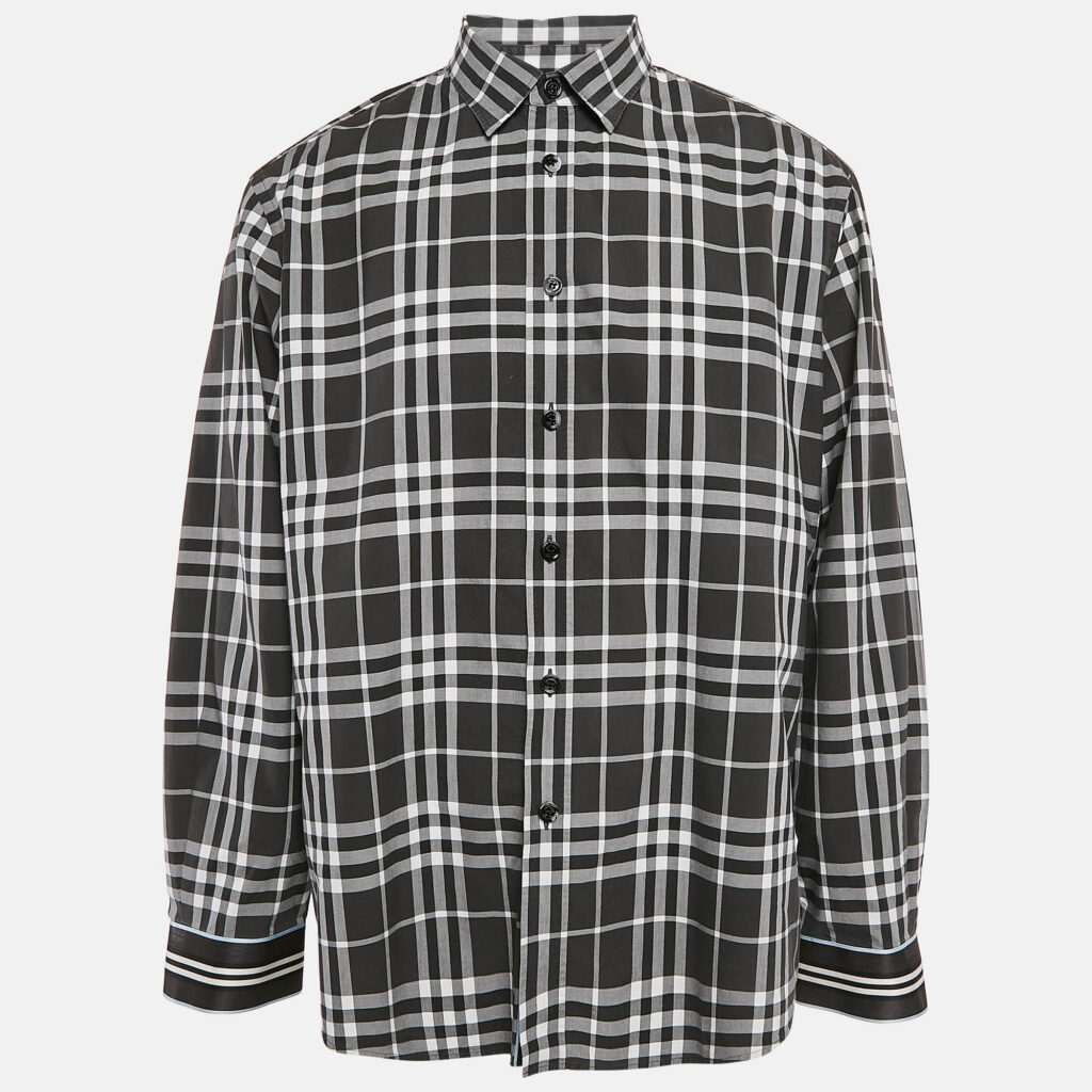 Burberry Black Check Cotton Long Sleeve Shirt XXXL