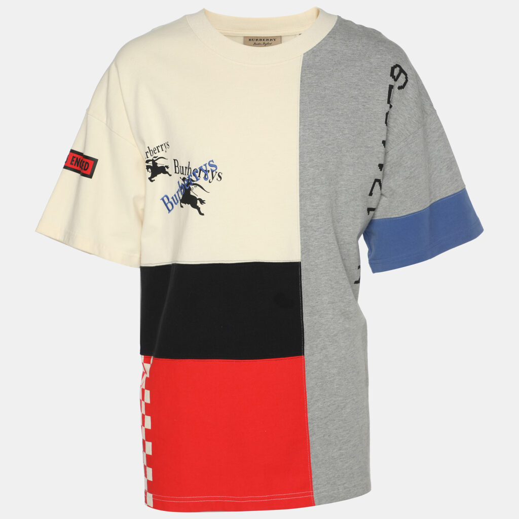 luxury-men-burberry-used-clothes-p1139856-003 Burberry Multicolor Palak Colorblock Cotton Crew Neck T-Shirt L