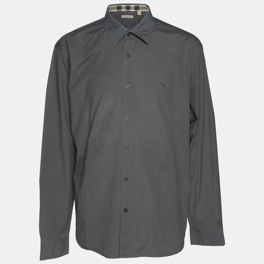 luxury-men-burberry-used-clothes-p1147482-001 Burberry Grey Cotton Button Front Full Sleeve Shirt XXXL