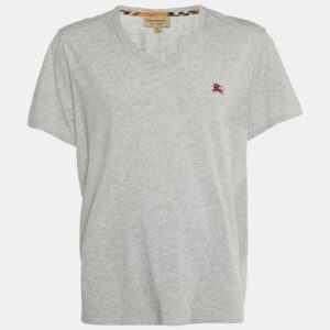 Burberry Grey Cotton V-Neck T-Shirt XXL