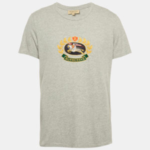 Burberry Grey Logo Embroidered Jersey T-Shirt L