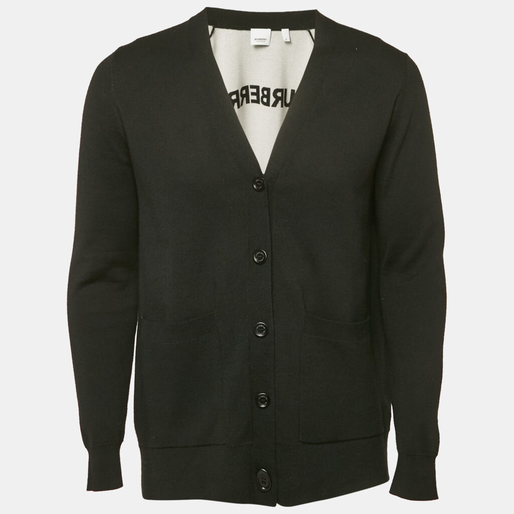 luxury-men-burberry-used-clothes-p1160274-005 Burberry Black Wool Blend Buttoned Cardigan M