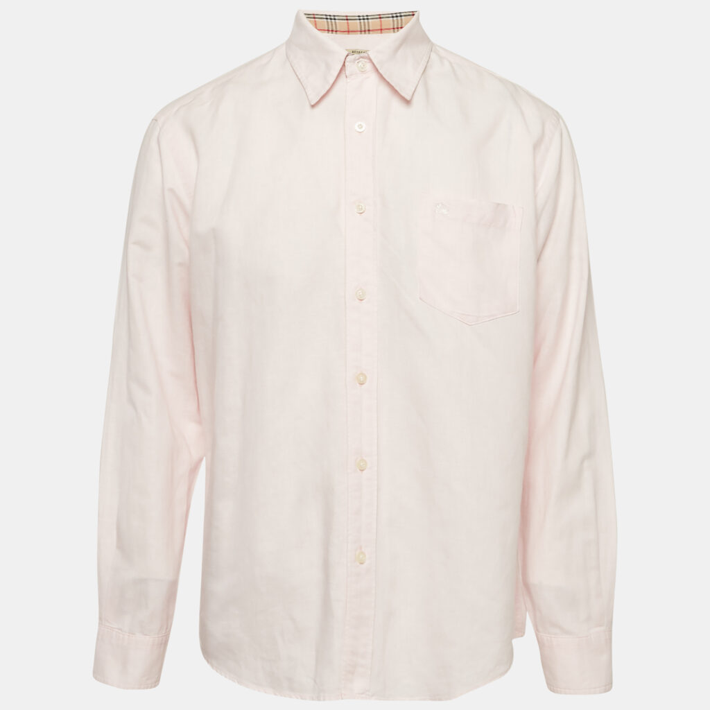 luxury-men-burberry-used-clothes-p1163123-002 Burberry Pink Linen Long Sleeve Shirt XL