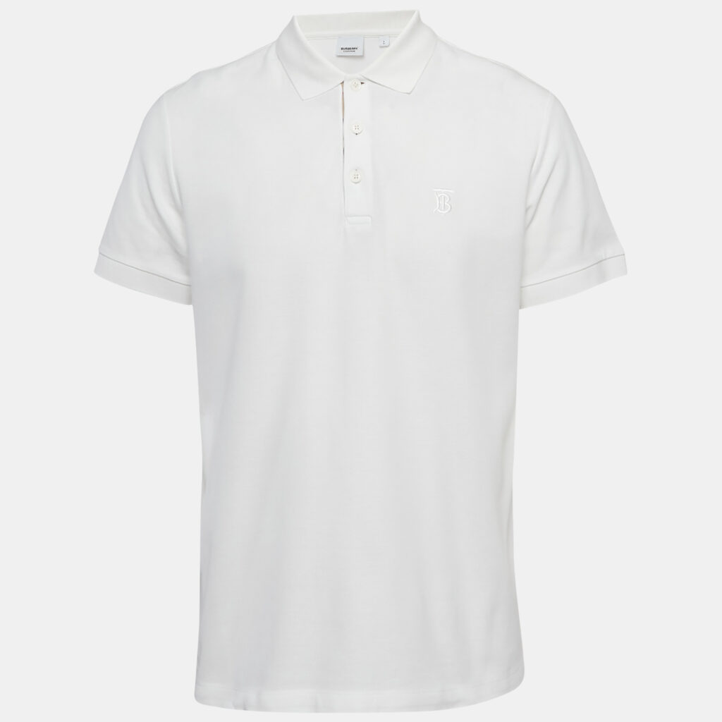 luxury-men-burberry-used-clothes-p1169780-002 Burberry White Cotton Pique Polo T-Shirt L