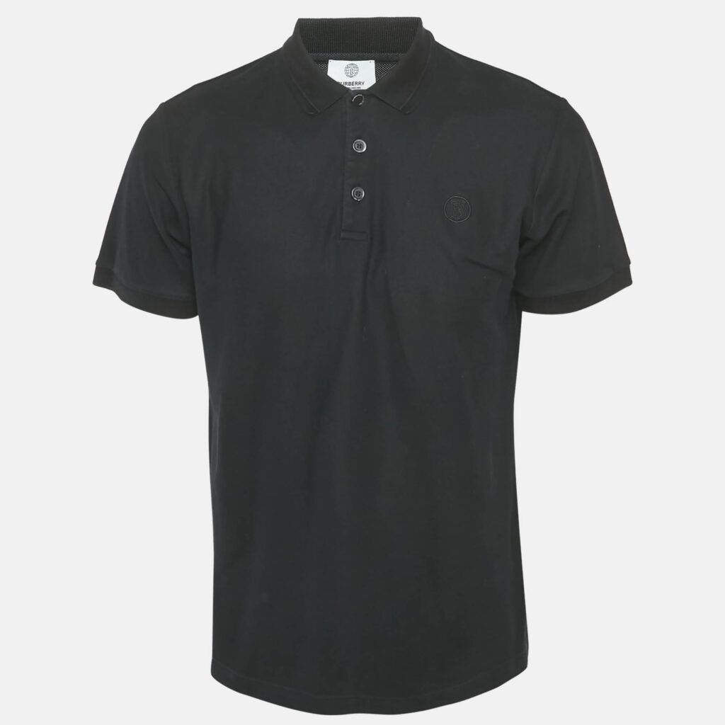 luxury-men-burberry-used-clothes-p1169809-001 Burberry Black Logo Embroidered Cotton Polo T-Shirt L