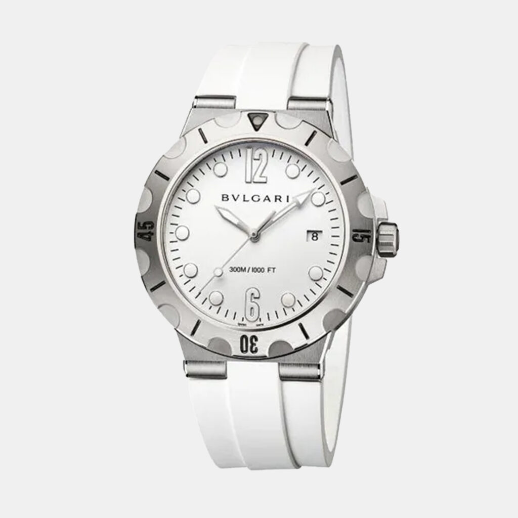 luxury-men-bvlgari-used-watches-p1152802-001 Bvlgari White Stainless Steel Diagono 102733 Automatic Men's Wristwatch 41 mm