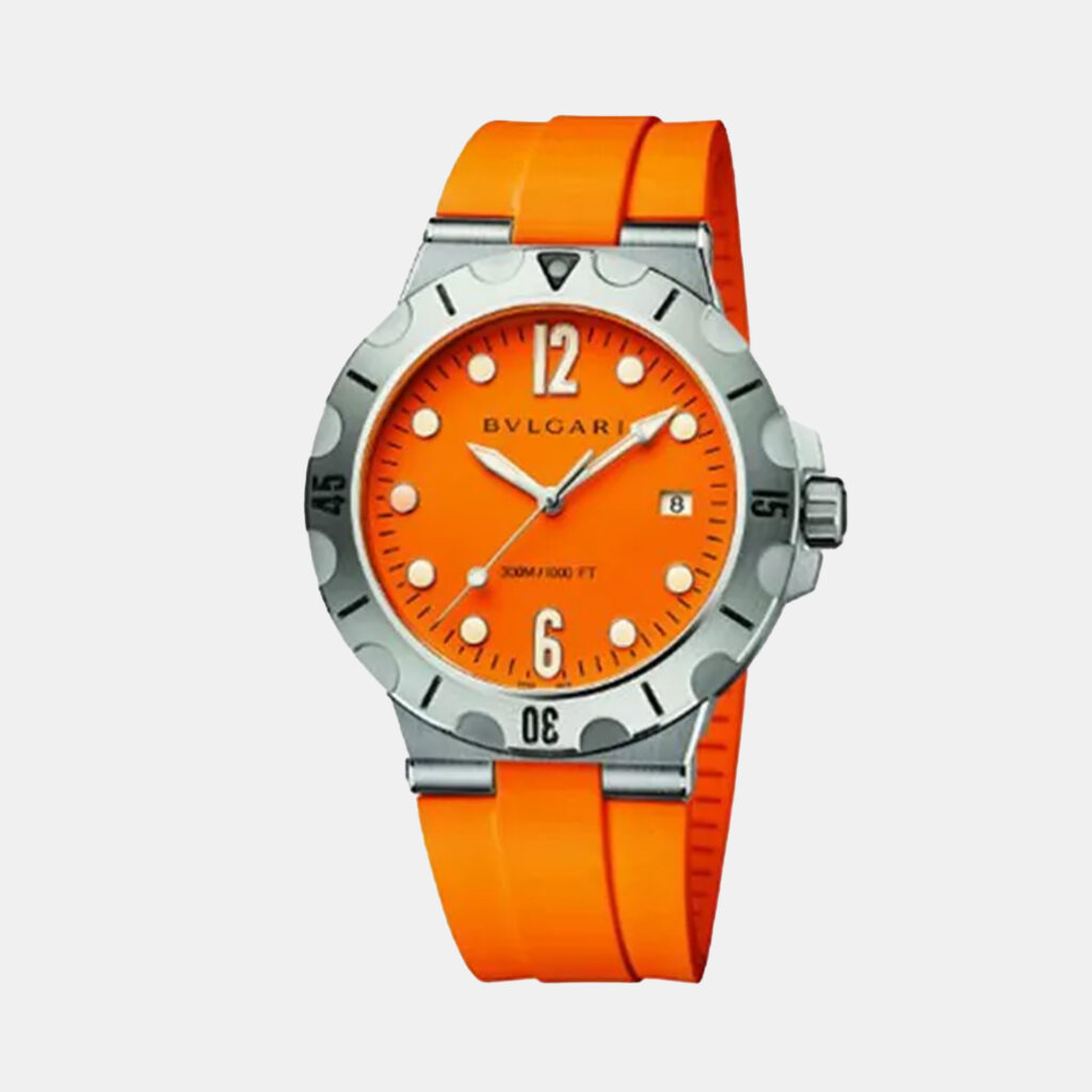 luxury-men-bvlgari-used-watches-p1152804-001 Bvlgari Orange Stainless Steel Diagono 102787 Automatic Men's Wristwatch 41 mm