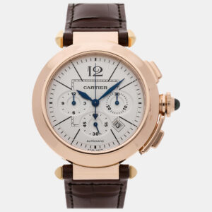 Cartier Silver 18k Rose Gold Pasha W3019951 Automatic Men's Wristwatch 42 mm