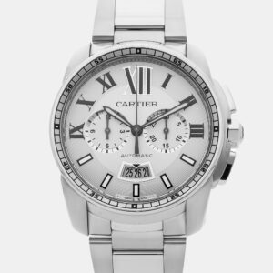 Cartier Calibre De Cartier Chronograph W7100045 Automatic Stainless Steel Silver Dial Men's Wristwatch 42mm